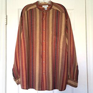 Vintage Claiborne Mens Casual Colorful Shirt Linen Blend Band Collar Size L